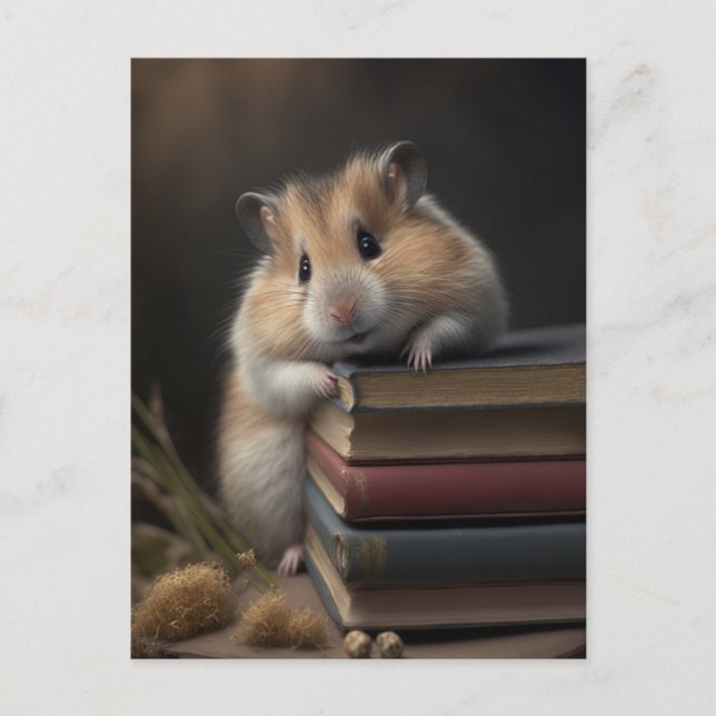 Cartão Postal Hamster and books postcard (Frente)