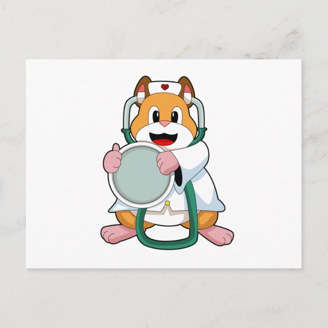 Cartão Postal Hamster as Doctor with Stethoscope.PNG (Frente)