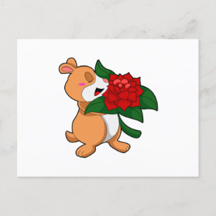 Cartão Postal Hamster com Rosa Flor