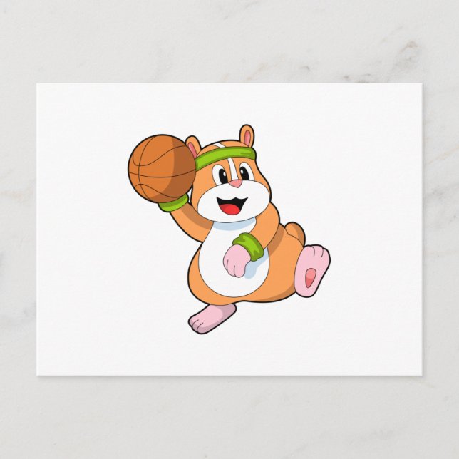Cartão Postal Hamster como jogador de basquete com bola de basqu (Frente)