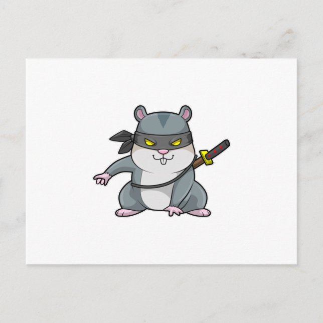 Cartão Postal Hamster como Ninja nas artes marciais com espada (Frente)