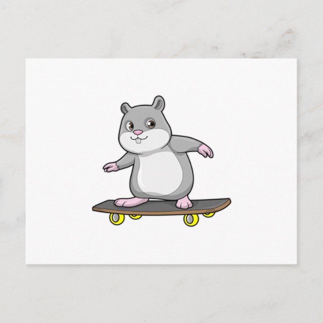 Cartão Postal Hamster como skatista com skate (Frente)