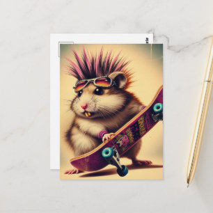 Cartão Postal Hamster de skate punk fofo dos anos 80
