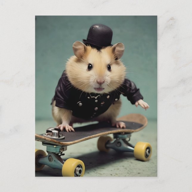 Cartão Postal Hamster de Skateboard Adorável (Frente)