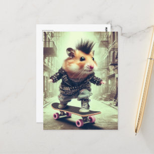 Cartão Postal Hamster de Skateboard Punk Rock na Jaqueta de cour