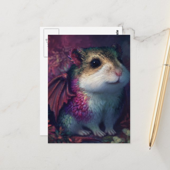 Cartão Postal Hamster Dragão Fofo e Adorável (Frente/Verso In Situ)