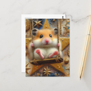 Cartão Postal Hamster em uma estrela balançando