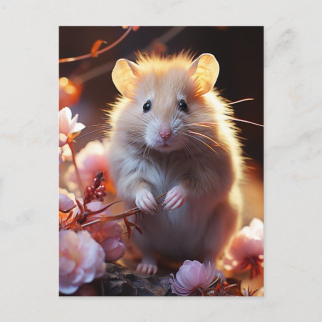 Cartão Postal Hamster Fofo nas Flores (Frente)