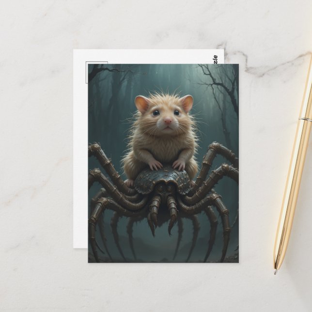 Cartão Postal Hamster Riding a Spider (Frente/Verso In Situ)