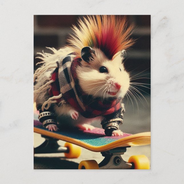 Cartão Postal Hamster Skate de Punk (Frente)
