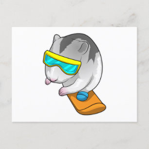 Cartão Postal Hamster Snowboarder Snowboard