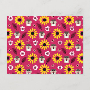 Cartão Postal Hamster & Sunflower Seamless Patterno