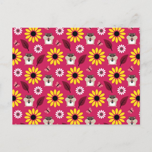 Cartão Postal Hamster & Sunflower Seamless Patterno (Frente)