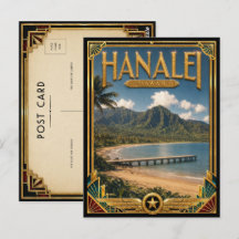 Hanalei Havaí Arte Deco Vintage Idade Dourada