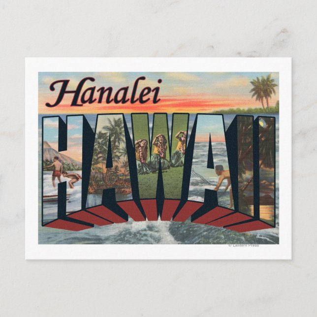 Cartão Postal Hanalei, Havaí - Cenas de Letras Grandes (Frente)