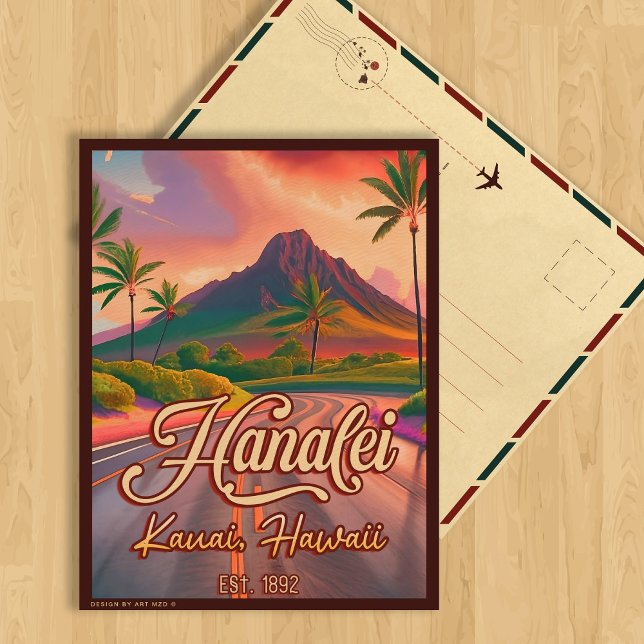 Cartão Postal Hanalei Kauai Havaí Estrada do Vulcão Retro Anos 5 (Criador carregado)