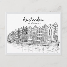 Cartão Postal Hand drawn Canal Houses Amsterdam Netherlands