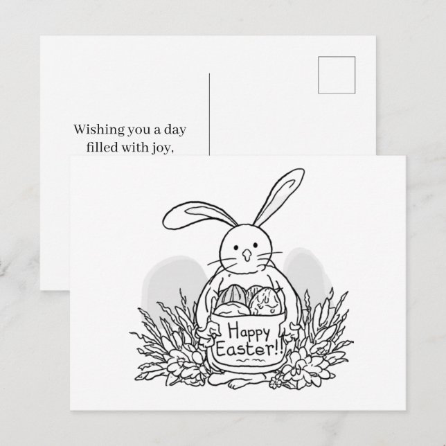 Cartão Postal Hand Drawn Easter Bunny Coloring Style Spring (Frente/Verso)