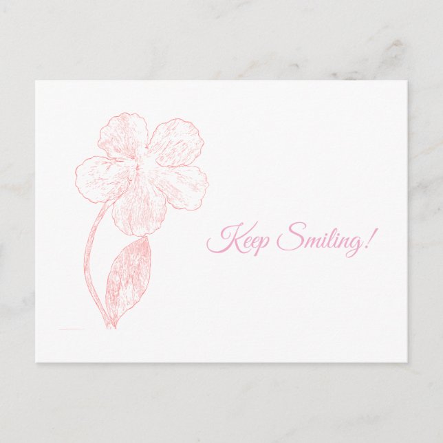 Cartão Postal Hand Drawn Flower Minimalist Pink Postcard (Frente)