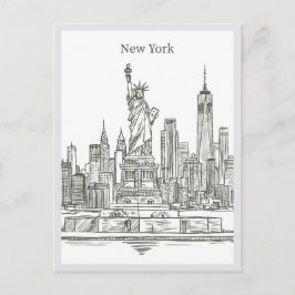 Cartão Postal Hand drawn Liberty Statue New York Landmark