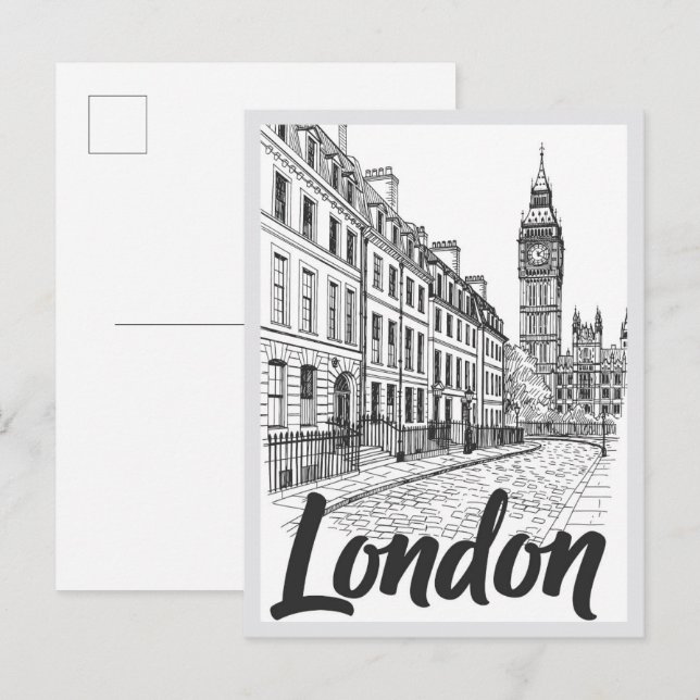 Cartão Postal Hand drawn London Street Scene Landmark (Frente/Verso)