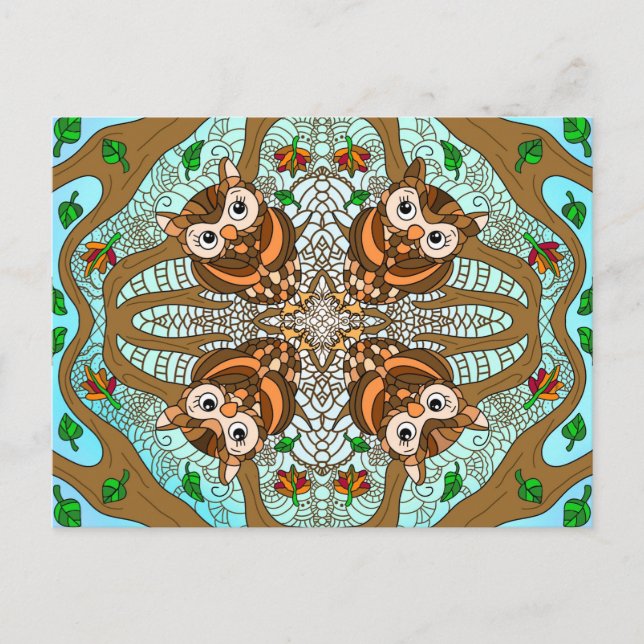 Cartão Postal Hand Drawn Owl Mandala Trabalho de arte (Frente)