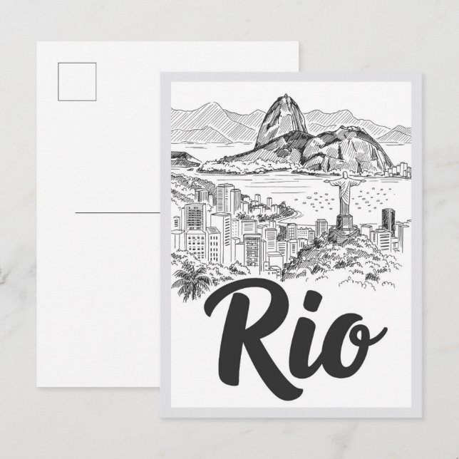 Cartão Postal Hand drawn Rio de Janeiro Brazil Scene Landmark (Frente/Verso)