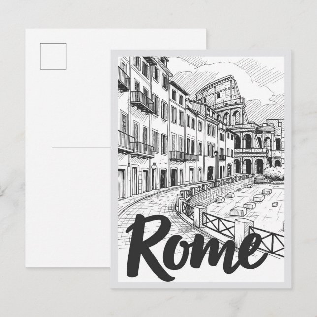 Cartão Postal Hand drawn Rome Italy Scene Landmark (Frente/Verso)