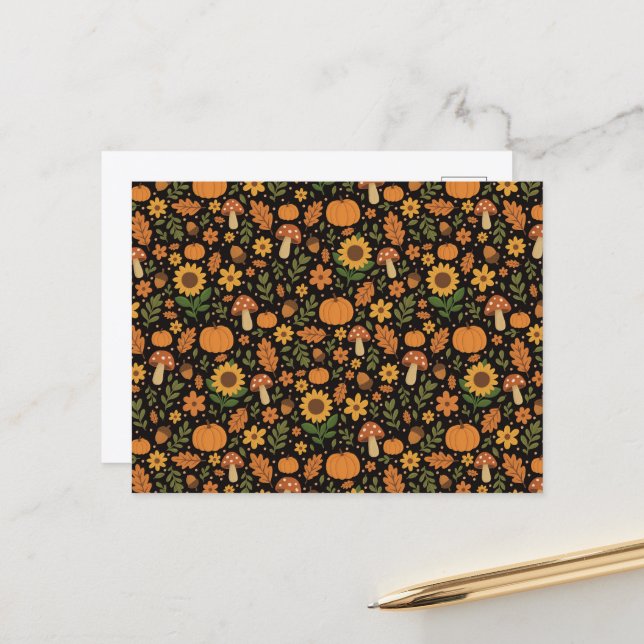 Cartão Postal Hand Drawn Rustic Fall Pattern Envelope (Frente/Verso In Situ)