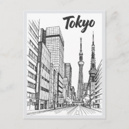 Cartão Postal Hand drawn Tokyo Street Scene Landmark
