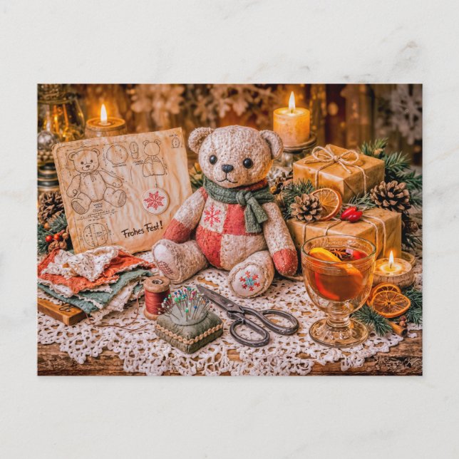 Cartão Postal Handmade Teddy Bear with Christmas Gifts and Cozy  (Frente)