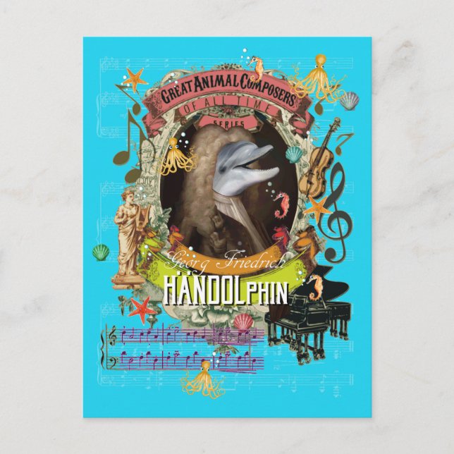 Cartão Postal Handolphin Funny Dolphin Animal Composer Handel (Frente)