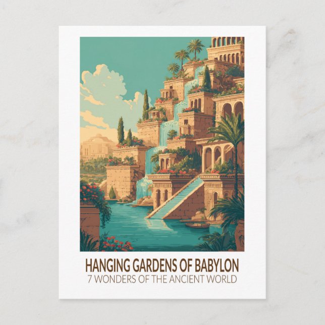 Cartão Postal Hanging Gardens of Babylon 7 Wonders of the World (Frente)
