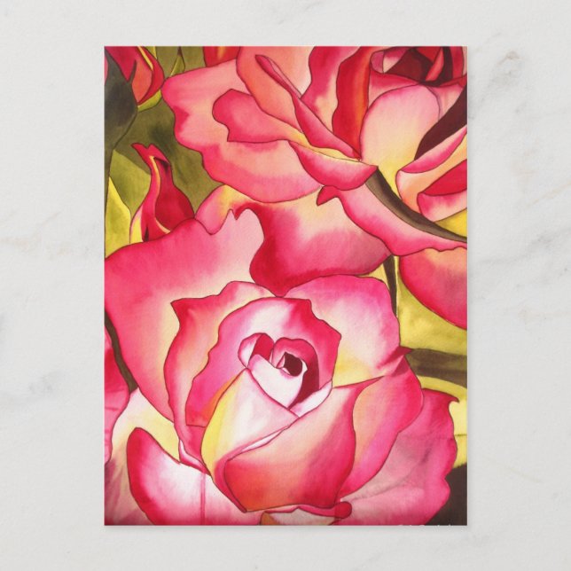 Cartão Postal Hannah Gordon rosa rosa rosa rosa flor aquarela ar (Frente)