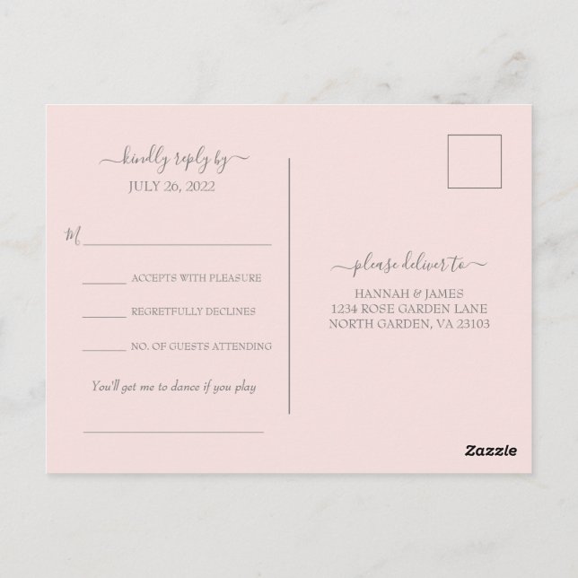 Cartão Postal Hannah Modern Simple Song Request Wedding RSVP (Verso)