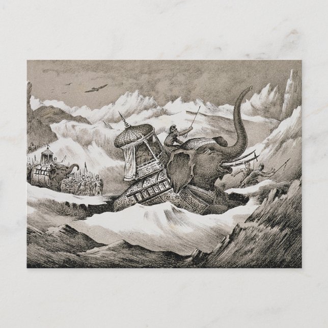 Cartão Postal Hannibal (247-c.183 BC) e seus elefantes de guerra (Frente)