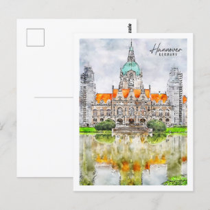 Cartão Postal Hannover Alemanha Viagem Place Watercolor