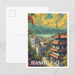 Cartão Postal Hanoi Vietnam Vintage Art Viagem Illustration