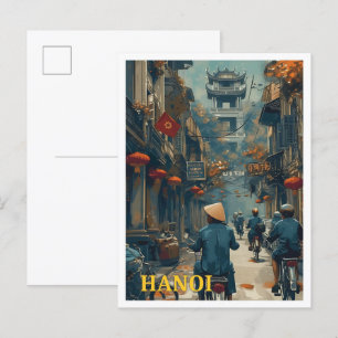 Cartão Postal Hanoi Vietnam Vintage Art Viagem Illustration