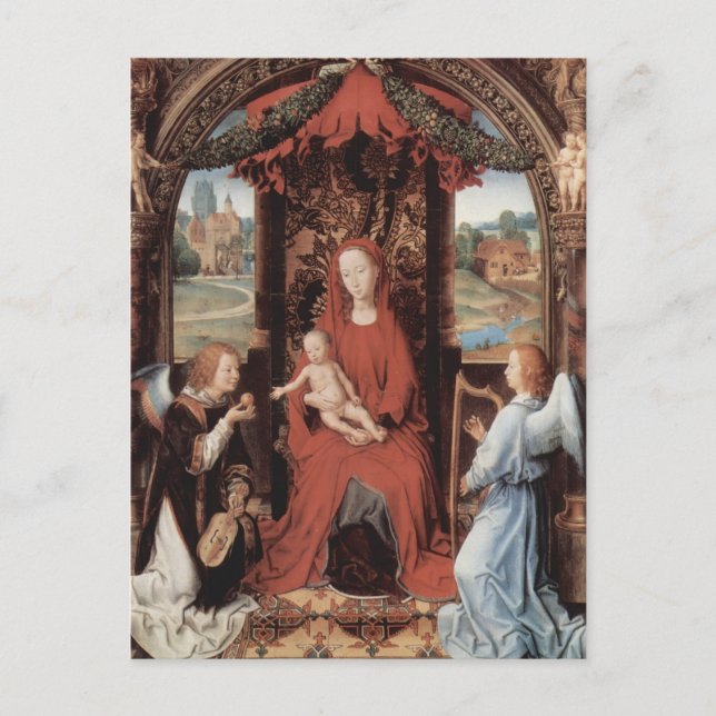 Cartão Postal Hans Memling-Madonna, Criança Enfrentada com Anjos (Frente)
