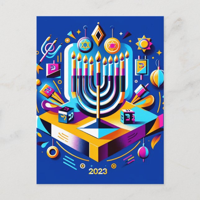 Cartão Postal Hanukkah Colorida 2023 (Frente)