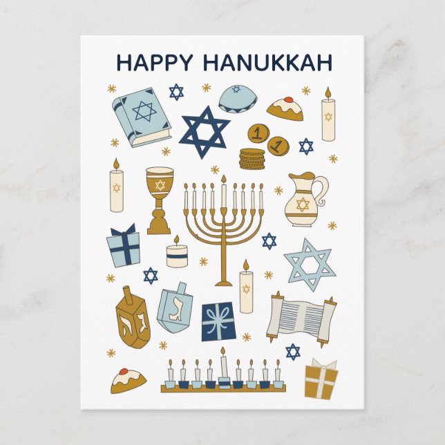 Cartão Postal Hanukkah Doodles ilustrativo (Frente)