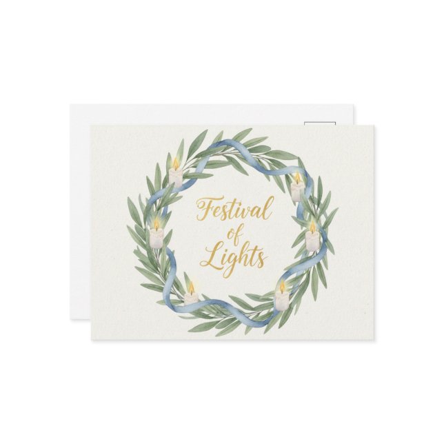 Cartão Postal Hanukkah Lights Postcard (Frente/Verso In Situ)