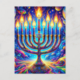 Cartão Postal Hanukkah menorah cresce em cores psicodélicas