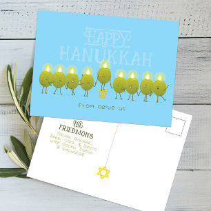 Cartão Postal Hanukkah Menorah Olives, Baby Blue Group