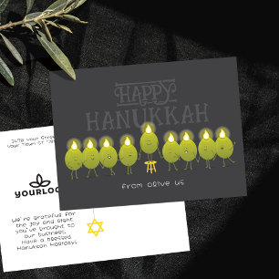 Cartão Postal Hanukkah Menorah Olives   Logotipo da Cinza Escura
