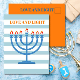 Cartão Postal Hanukkah Modern Menorah Blue Greeting Card