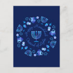 Cartão Postal Hanukkiah Happy Hanukkah Holiday Menorah<br><div class="desc">Símbolo Hanukkiah. Feliz Festa de Hanukkah Feriado Judeu Menorah Azul. Decoração de Feriado Judeu Chanukkah com o símbolo decorativo tradicional de Chanuka - Marinho Blue color hanukkiah menorah, candelabro com velas, estrela de David e ilustração azul neon brilhante. Festa de Chanucá das Luzes Decoração do Evento. Jerusalém, Israel. Convites e...</div>