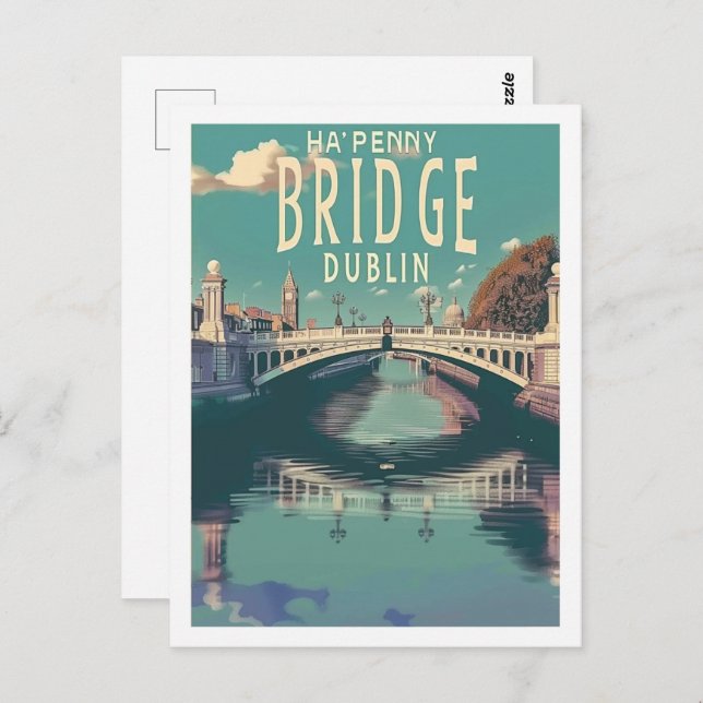 Cartão Postal Ha'penny Bridge Dublin Vintage Familiar Viagem (Frente/Verso)