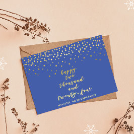Cartão Postal Happy 2024 - Dourado Script & Confetti - Ano Novo
